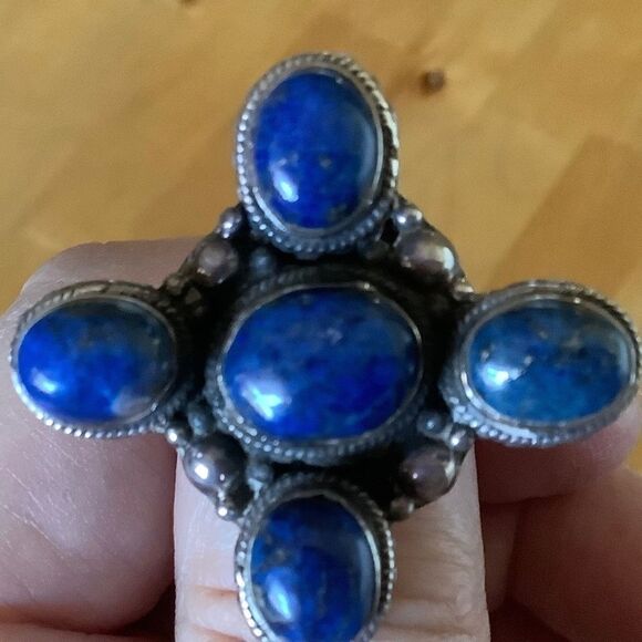 sterling SILVER 925 VINTAGE LAPIS LAZULI WOMAN RING SIZE US 7.5 - Picture 6 of 9